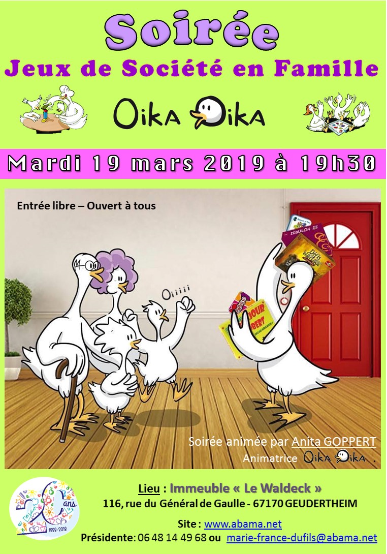 Soirée “Jeux de société en famille” animée par Oika Oika – Mardi 19 mars à 19 h 30