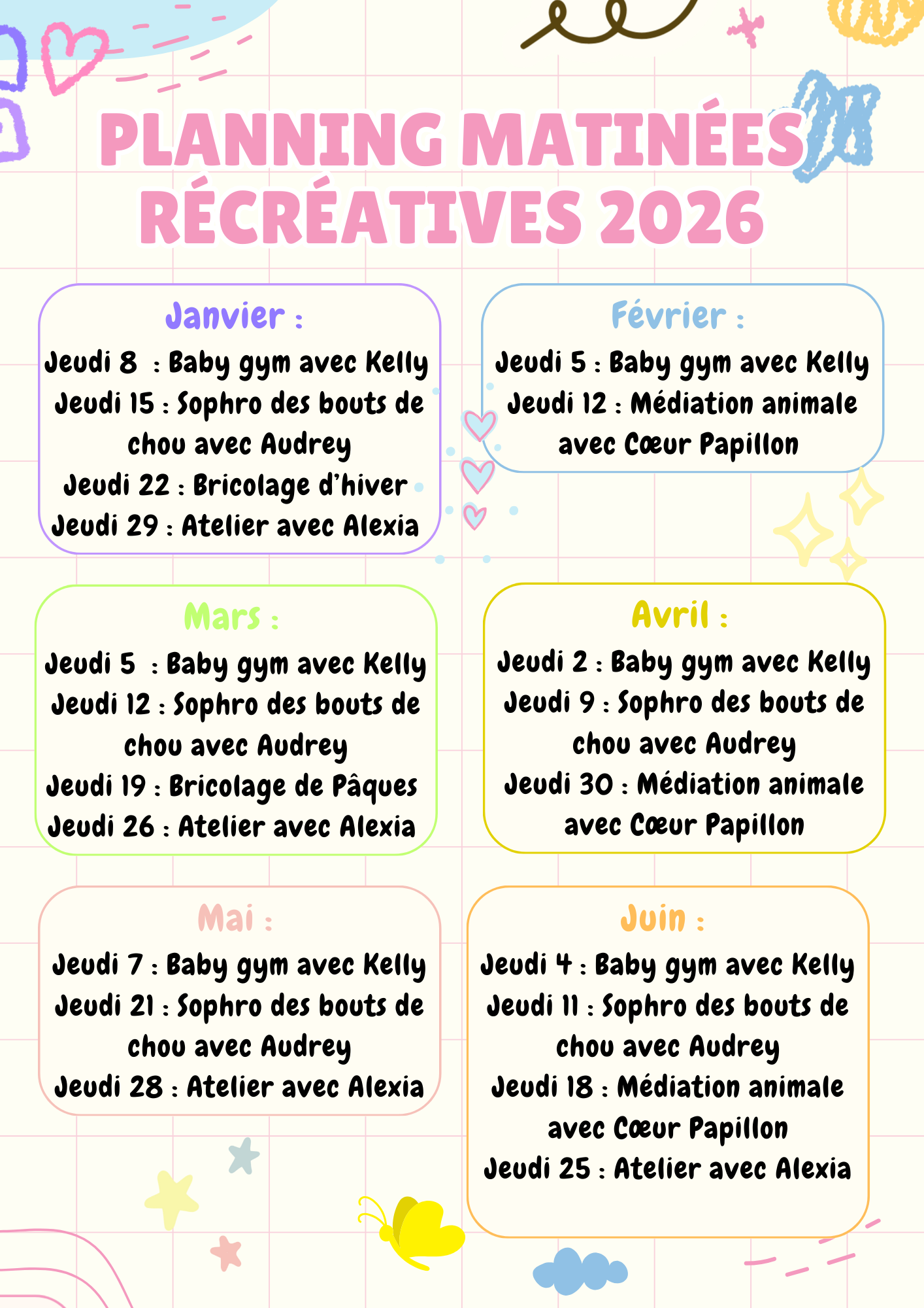 Planning matinées récréatives